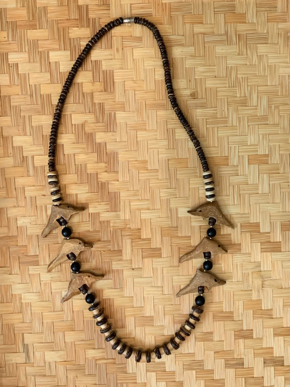 Handcrafted Brown dolphin Bead Necklace - Natural Wood Style